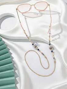 1pc Crystal Beaded Metal Eyeglasses Chain - Navy Blue - View 2