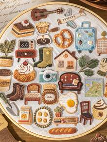 30张/包 复古压纹针织纹理混合暖色调小贴纸，DIY剪贴簿装饰贴纸，适用于手账、相册、剪贴簿 - 彩色 - 查看 4