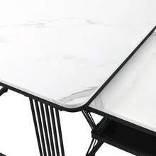 (N625P173136Z) Set Of 2 Modern Side Tables, MDF With Marble Look, Steel Tube White High Gloss Black, 2 Tables Measuring 65x65x45 Cm And 45x45x39.5 Cm - White - View 9