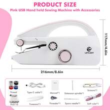 Mini Handheld Portable Electric Sewing Machine Kit For Needlework - Baby Pink - View 11