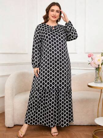 DEARCASE ชุดเดรสยาวพิมพ์ลายกราฟิกทรงเรขาคณิตแฟชั่นไซส์ใหญ่ เหมาะสำหรับใส่ไปทำงาน
