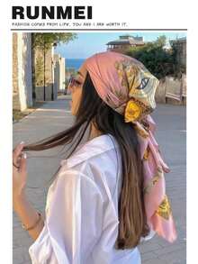 1pc Minimalist Printed Satin Square Scarf, New Spring Fashion Headscarf Women, Can Be Used As Waistband, Bag Decoration, Ribbon, Headband Or Scarf, Choice To Enhance Your Overall Look - 粉色 - 查看 12