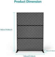 Pantalla de privacidad exterior de metal, valla de privacidad de acero galvanizado decorativa con soporte de 72 in h*47 in w, panel divisor de habitación para patio, deck, balcón, jardín, interior y exterior - Negro - Ver 2