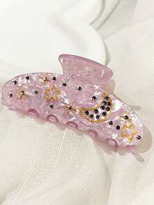 1pc Crescent Moon & Star Rhinestone Claw Clip, Acetate Solid Color Oval Shaped Hair Claw, Minimalist Design Hair Clip For Bun, Ponytail, Shoulder-Length Hair, Elegant & Casual, Suitable For Festivals And Daily Wear Women Hair Accessories - Multicolor - View 5