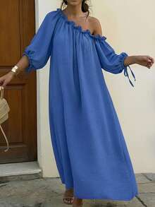 New Fashion Women Europe And The United States Fashion Loose Comfortable Holiday Elegant Women's Dress - Royal Blue - View 2