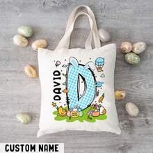 Personalized Easter Bunny Canvas Tote Bag, Customizable Easter Tote Bag With Name, Bunny Ear Easter Tote Bag, Boys Girls Easter Tote Bag, Reusable Tote Bag, Easter Basket, Happy Easter, Easter Gift - White - View 9
