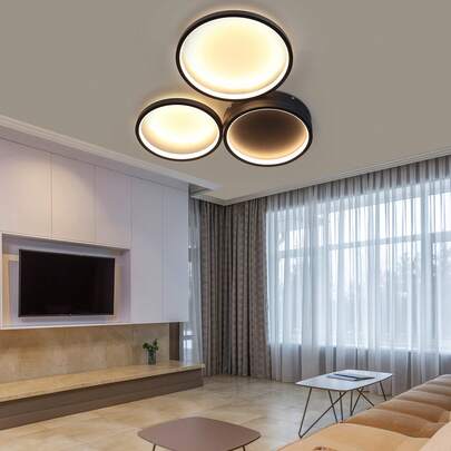 LED Ceiling Light For Bedroom - Black, Warm White Light, Three-Ring Design, 22W Modern Living Room Decorative Light, Suitable For Living Room, Children's Room, Hallway, Dining Room, And Kitchen.