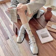 蝴蝶结袜，女士中筒袜，春夏芭蕾舞风格绒面袜，搭配小皮鞋和长筒袜 - 彩色 - 查看 2