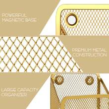 Magnetic Pencil Holder Mesh Metal Pen Basket Magnetic Writing Utensil Organizer For Office Kitchen Whiteboard Locker Golden 2Pcs - 金色 - 查看 6