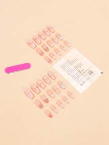 30片方形美甲贴纸/3D金属蝴蝶结，饰有闪亮钻石和珍珠，打造法式美甲/附赠凝胶胶水和贴纸，适用于可重复使用的凝胶美甲，提升您的美甲风格 - 彩色 - 查看 2