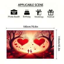 Romantic Sunset Love Path Banner Background Cloth 1 Piece! Durable Polyester + Red Heart Couple Design, 2D Flat Style No Electricity Needed, Suitable For Weddings / Anniversaries / Valentine's Day / Christmas Decorations, Convenient Indoor And Outdoor Setup, Full Of Love Atmosphere - 彩色 - 查看 2