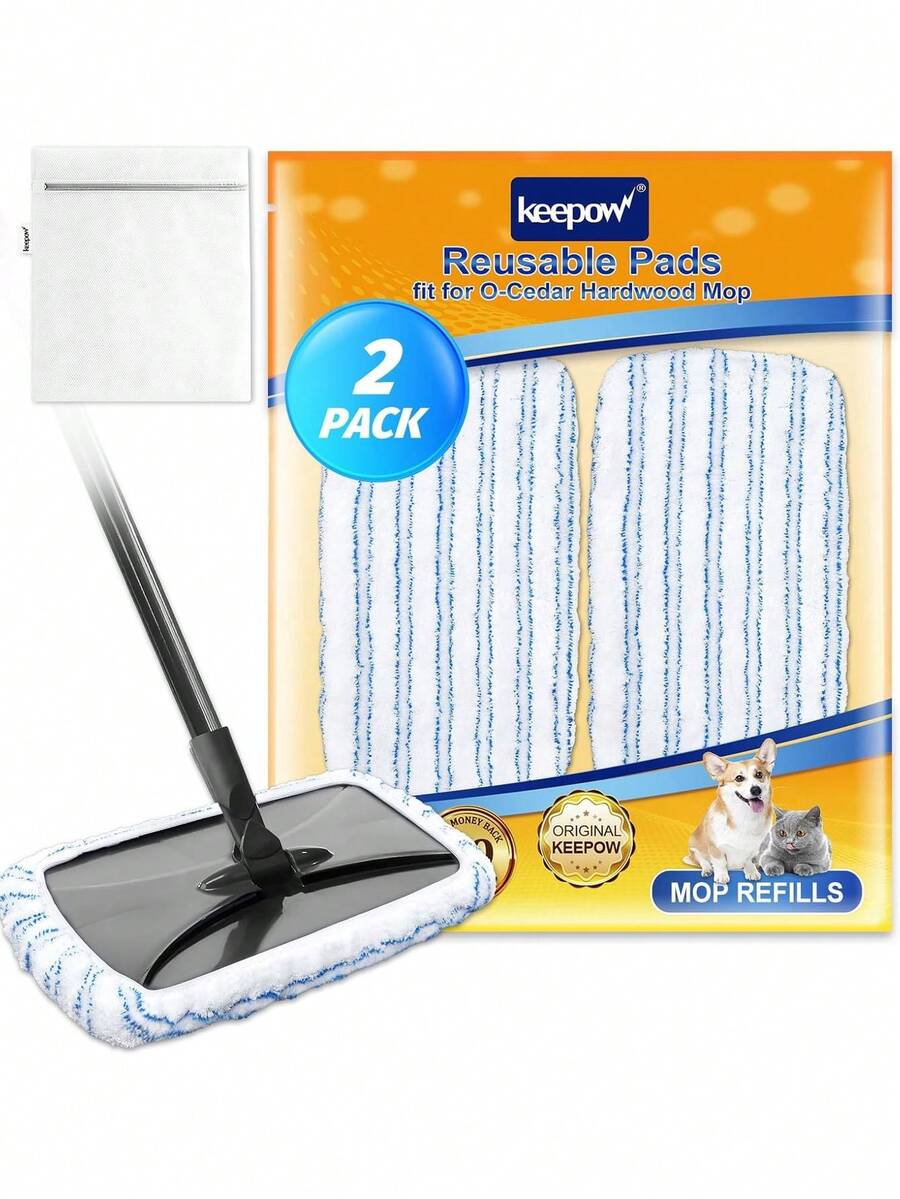 Reusable Mop Pads Compatible With O Cedar Hardwood Floor'N More Microfiber Mop, Mop Refill Heads Replacements For Wet And Dry Use, 15x8 Inch (2 Pcs),38953205 - 藏蓝色 - 查看 1
