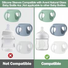 1个硅胶奶瓶套，适用于天然玻璃婴儿奶瓶，硅胶材质，易握手柄，防摔，兼容4/8盎司玻璃奶瓶