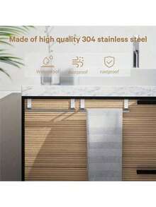 1pc Stainless Steel Towel Bar, Bathroom Door Mounted Towel Rack, Bathroom Accessories, No Drill Cabinet Door Mounted Cloth Towel Holder, Single Bar Cabinet Door Mounted Towel Rack - Multicolor - View 9