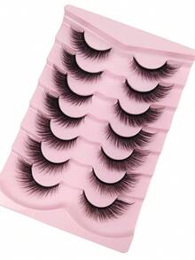 7对猫眼假睫毛，仿貂毛假睫毛，飞扬尾端，拉长眼型，柔软自然，纤长全框假睫毛