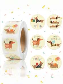 1卷/500张腊肠犬生日圆形贴纸，趣味腊肠犬幼犬生日派对小礼物，水瓶贴纸，婴儿派对装饰，一周岁生日派对装饰，礼品包装贴纸，信封封口贴，DIY贴纸标签，婴儿派对用品，一周岁生日派对装饰 - 臘腸狗 - 查看 3