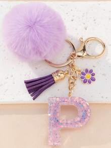1个字母钥匙扣,可爱毛绒球钥匙圈,可挂在包包、背包、汽车上,是送给女孩的理想礼物,也可作为钱包和手提包的配饰,流苏钥匙扣,时尚包包挂饰 - 女士时尚配饰 - 薰衣草色 - 查看 18