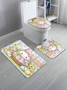 1pc/3pcs Spring Easter Cute Bunny Basket Pattern Bath Mat, Machine Washable 1200g/㎡ Polyester Fiber Decorative Floor Mat, 10mm Thick, TPR Non-Slip Bottom, Soft & Absorbent, Foldable & Easy Care, Suitable For Bathroom, Shower, Toilet, Living Room, Entryway, Easter Home Decor, Multi-Scene Use, Easter Gift - Multicolor - View 5