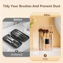 1pc Makeup Brush Holder, Transparent Makeup Brush Rack, 17 Slots Slanted Opening Detachable With Lid Design, Acrylic Makeup Brush Storage Box, Suitable For Vanity Decoration, Office And Home - Multicolor - View 7