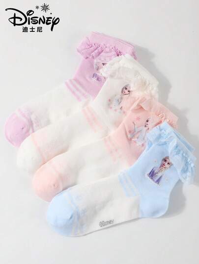  1/4 Paio di calzini per bambini Disney, con il personaggio di Elsa di Frozen, adatti per primavera, estate, autunno e inverno, per bambini e bambine, ottimi per uso quotidiano, attività all'aperto, scuola e casa (regalo per le vacanze)