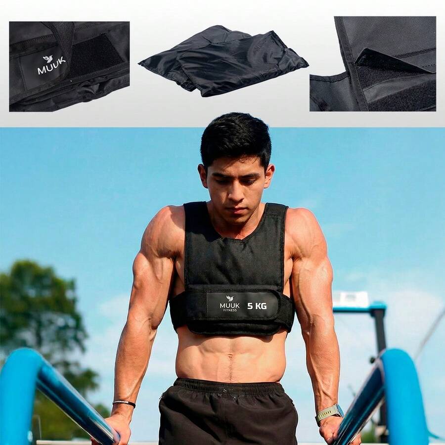MUUK FITNESS Chaleco de Peso Ajustable para Entrenamiento 10 kg 20 kg 5 kg | Chaleco con Peso para Fitness, Cross Training y Fuerza | Resistente, Cómodo y Ajustable para Rutinas en Casa o Gimnasio - Negro 5kg - Ver 1