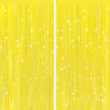 GCB 2Pack Macaron Yellow Metallic Tinsel Foil Fringe Curtains, Door Streamers Photo Booth Backdrop For Birthday Party, Tinsel Curtain Backdrop For Ba By Shower Bachelorette Christmas Party Decorations - Yellow - View 2