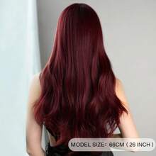 Peluca de mujer de fibra sintética de alta densidad, con flequillo ondulado de color vino tinto, resistente al calor, elegante y estilosa, adecuada para todas las mujeres - Multicolor - Ver 5