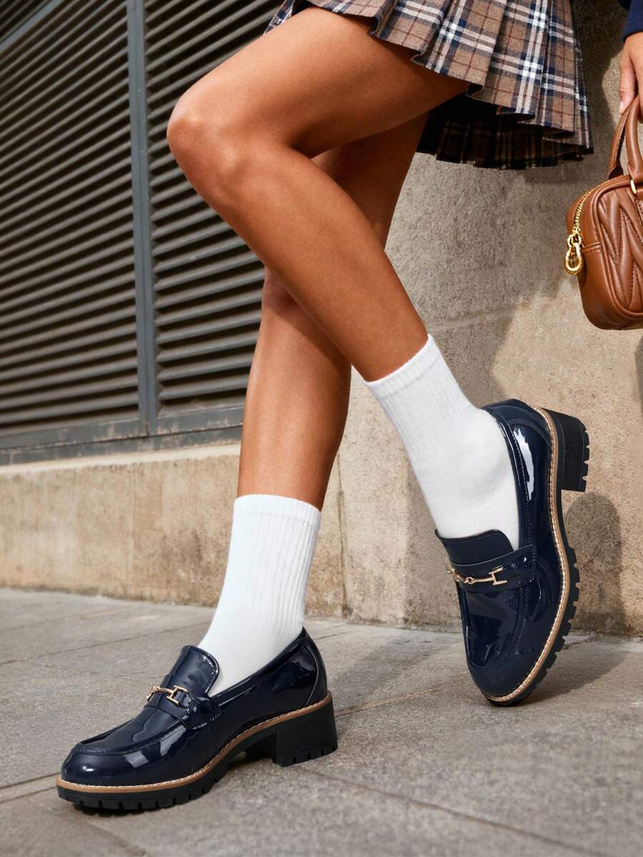 Women's Loafers Shoes Slip-On Chunky Platform Comfortable Dressy Business Casual Loafers - 藏蓝色 - 查看 1