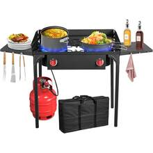 Llamaviva 2 Burner Gas Stove, Propane Outdoor Stove With Side Shelves, Removable Legs & Regulator, 150,000 BTU Propane Burners For Outdoor Cooking, Camping & BBQ Cookouts - 雙灶頭和側邊層架 - 查看 9