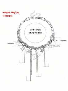 1pc Rhinestone Embellished Choker Necklace, Party/Nightclub Jewelry - Silver - View 9