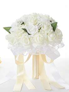 Wedding Bouquet Bride Bridesmaid Holding Flowers Bride Marriage Party Decor Color Blocking Artificial Foam Roses Flower Faux Pearl Bride Bouquet Wedding Party