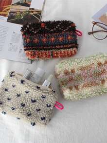 Plush Coin Purse Mini Lipstick Makeup Bag Portable Bluetooth Earphone Storage Pouch Card Holder Wallet - Multicolor - View 3