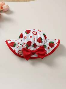 2pcs Baby Girls Cute Fashion 3D Bow Strawberry Flower Heart Print Camisole Top And Layered Tutu Skirt With Hat, Spring/Summer - White - View 9