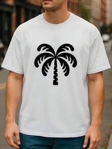 Patrón simple de árbol de, moda simple para hombres, camiseta de manga corta de cuello redondo ligera, adecuada para deportes al aire  ropa casual de fin de semana - Blanco - Ver 2