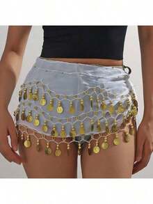 1 chiếc đai eo múa bụng đính sequin, đai quấn eo váy múa bụng, phụ kiện cần thiết cho bữa tiệc Halloween. - Nhiều màu - Xem 8