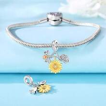 Cute Panda Animal 925 Sterling Silver Charms For Bracelets And Necklace Dangle Pendants Butterfly Elephant Dog Bead Jewelry Present For Women Family Friends - 蜜蜂,向日葵,蝴蝶 - 查看 8