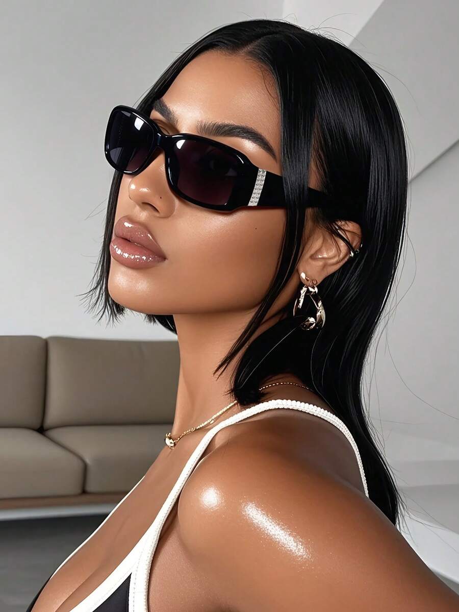 Unisex Classic Wraparound Y2K Street-Style Black Shades, Fashion Glasses For Ladies Women Men, For Casual Outfits & Parties& Beach Trips & Photo Shoots - Black - View 1