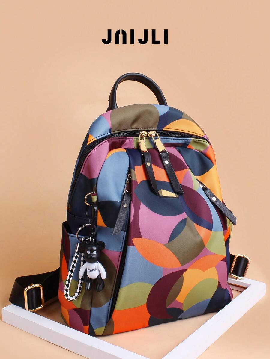 JNI JLI Multicolor Pattern Backpack Purse Women Stylish Handbag Cross Body Bag Travel Essential Casual Daily Use Bags Vintage Sling Bag Summer Fashion Handbags Mini Purses Practical Shoulder Bag Decorative Charm Backpack Ladies Daily Purse Versatile Crossbody Shoulder Bag Spacious Nylon Handbag Must-Have Outfit Accessory Everyday Use Fashion Purse Adjustable Strap Shoulder Bag - Blue - View 1