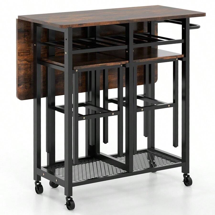 COSTWAY 3 Piece Dining Table Set Extendable Kitchen Table Folding Breakfast Table - Coffee - View 1