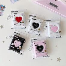 2-Inch Simple Korean Style Photo Album, Hollow Heart Shaped Idol Photo Card Holder, Keychain Pendant