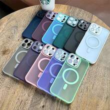 Funda Translúcida Mate Para Magsafe Para iPhone 16 15 Pro 14 13 12 11 Pro Max Cubierta de Carga Inalámbrica Magnética Protección de Lente - Verde Oscuro - Ver 2