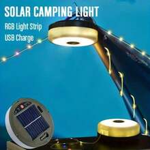 太阳能露营灯串，39.4 英尺仙女灯串，四合一便携式防水露营灯，8 种照明模式，可悬挂充电帐篷灯，适用于圣诞装饰、庭院派对等场合。