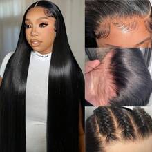 200% 密度 14 英寸直发混纺人发波波头假发，13x4 高清透明蕾丝前额编织假发，巴西原生发，预先拔毛，自然发际线，预先漂白，隐形发结，透气性好，佩戴自然逼真舒适，适合日常或节日场合佩戴。 - 自然色&黑色系 - 查看 7