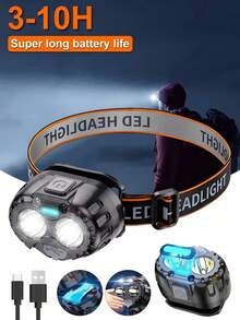 1/2pcs LED Sensor Headlamp, USB Rechargeable Bright Sensor Flashlight, Waterproof Headlight For Fishing, Camping - Black - View 8