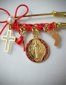 TendenciaSeguro Para Embarazada Broche Dije De Protección Con Imagen Dorado Con Rojo Medalla De San BenitoCalidad premium - 1 - Ver 6