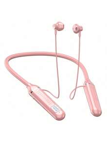 1 件时尚颈带设计按钮控制柔软舒适硅胶柔性颈带 HiFi 立体声无线耳机，时尚无线音乐耳机