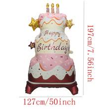 1Pc 197cm Supersize Stand Birthday Party Balloon Happy Birthday Cake Shape Foil Balloons Birthday Party Decorations - Multicolor - View 8