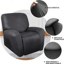 Trugenix-Recliner Sofa Covers - Leather Like Recliner Sofa Covers 3 Seater Recliner Couch Covers For 3 Cushion Couch 8 Pieces Washable Stretch Reclining Sofa Slipcovers (Brown)-GP - 01-深灰色 - 查看 4