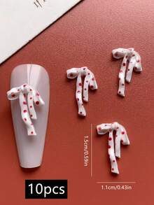 10/50件装情人节美甲软雕红色波点蝴蝶结设计美甲装饰，DIY，日式立体丝带美甲配件，美甲产品，多种款式可选，美甲饰品，适合约会、节日装饰美甲产品