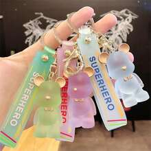 1个可爱硅胶小熊钥匙扣，情侣生日礼物，汽车/包包挂件钥匙圈，卡通背包挂绳带证件套，圣诞礼物